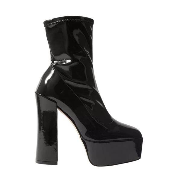 Stuart Weitzman Skyhigh 145 Platform Bootie US 8.5 Black Vinyl Pull On NWOB - Picture 1 of 14